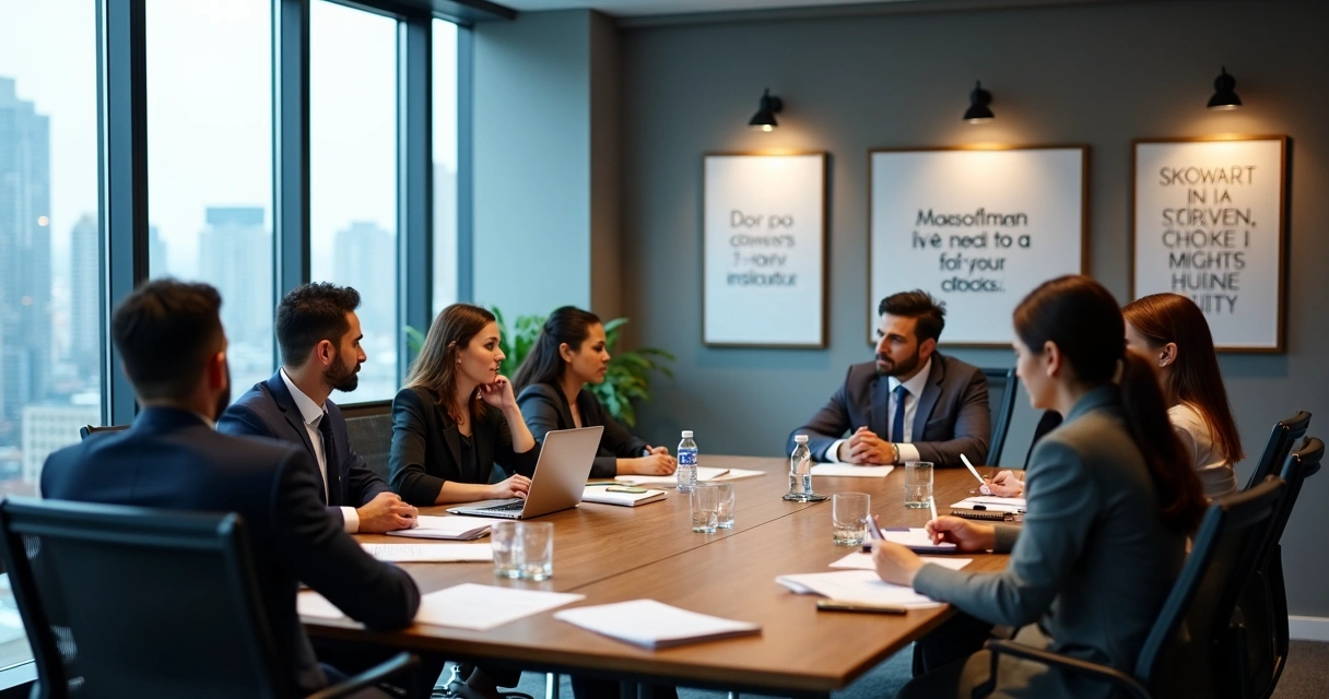 Pessoas reunidas no trabalho debatendo objetivos