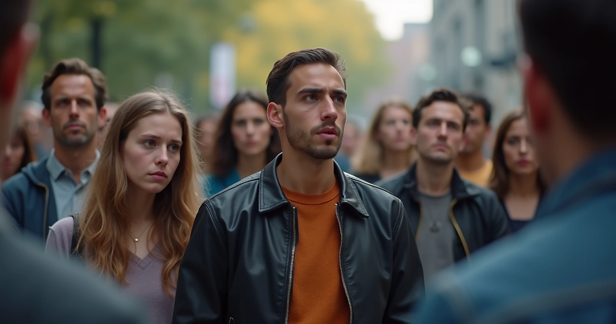 Pessoas observando situação injusta em local público 