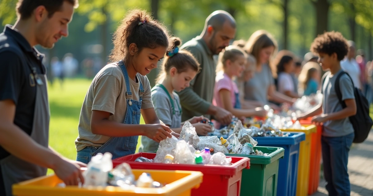 Pessoas colaborando em coleta seletiva de resíduos recicláveis 