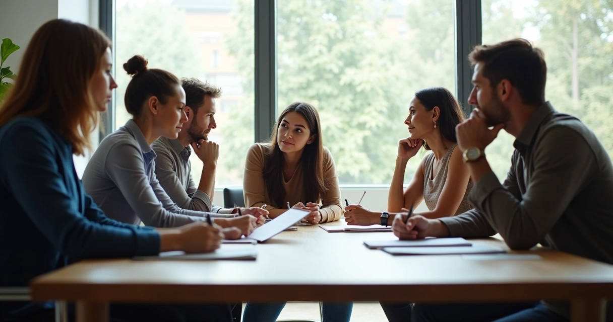 Grupo de pessoas refletindo juntando ideias.