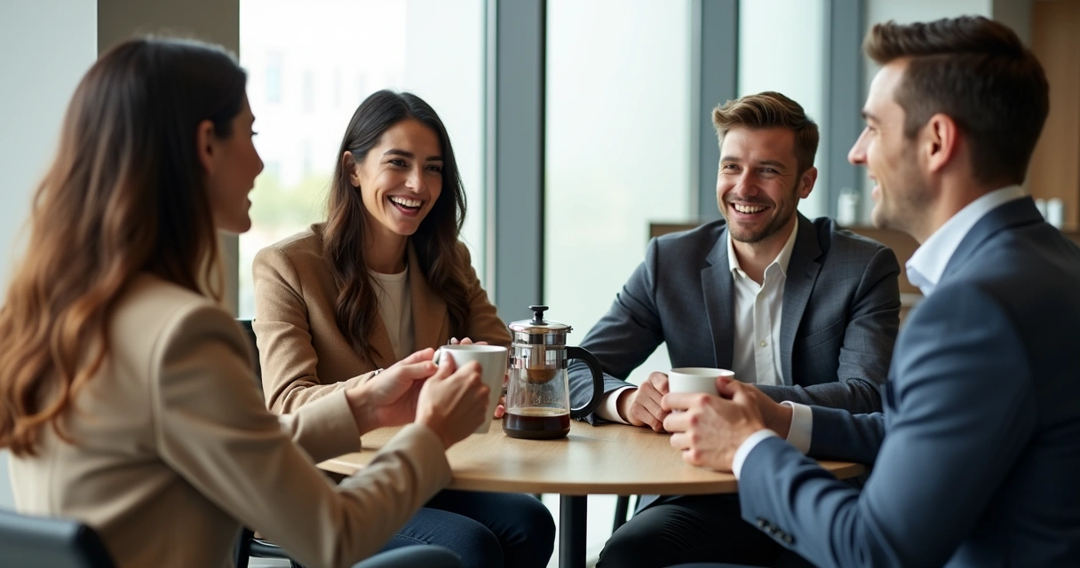 Equipe de escritório provando café juntos