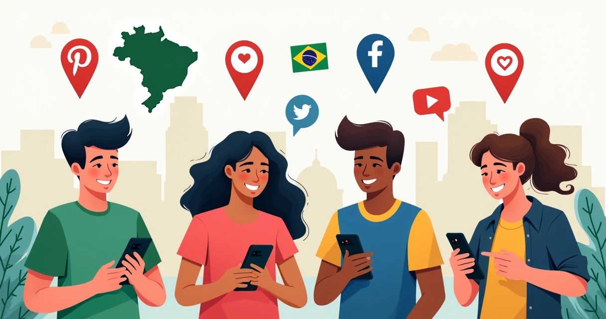 Usuários interagindo em redes sociais no Brasil 