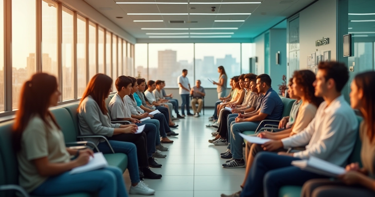 Segurados aguardam na sala de espera para perícia 