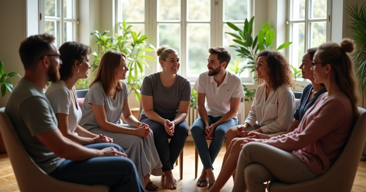 Pessoas sentadas em círculo durante um encontro de reflexão 
