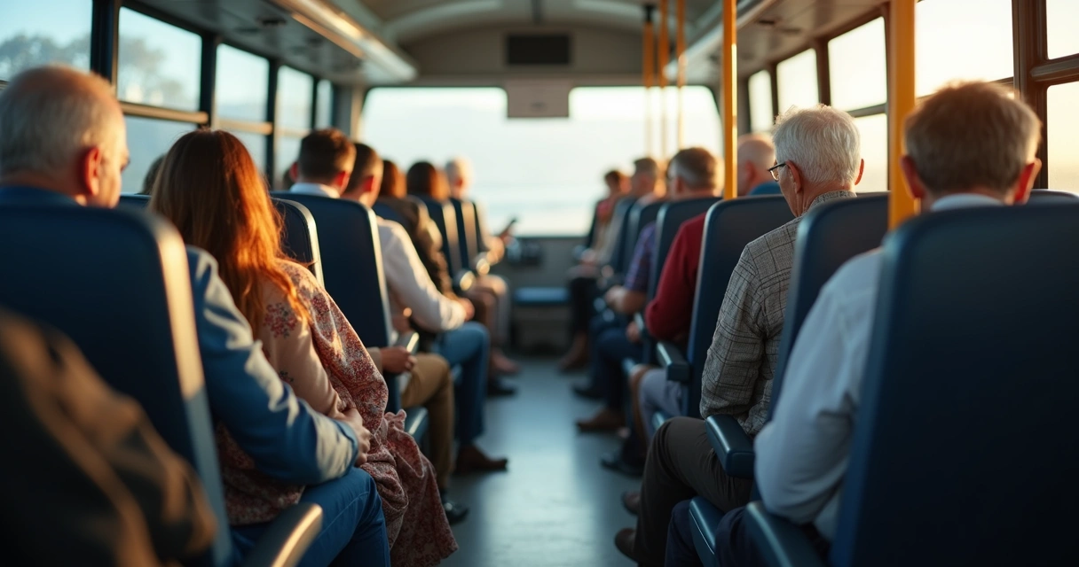Passageiros sentados em ônibus com pernas inchadas posicionadas no corredor