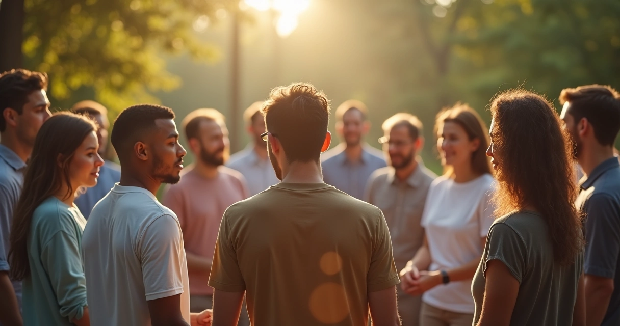 Grupo de pessoas reunidas em círculo realizando ritual coletivo