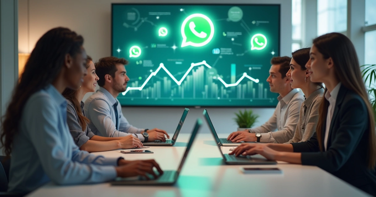 Equipe utilizando chatbots IA em laptops 