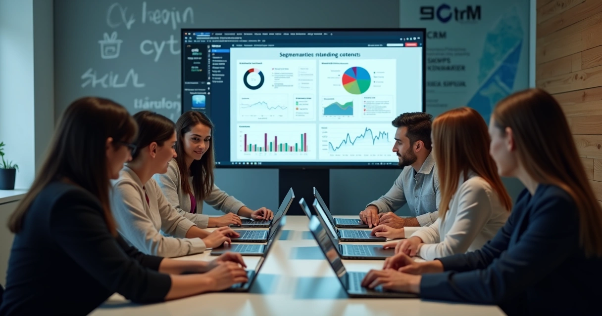 Usuários reunidos em frente a computadores, analisando landing page segmentada 