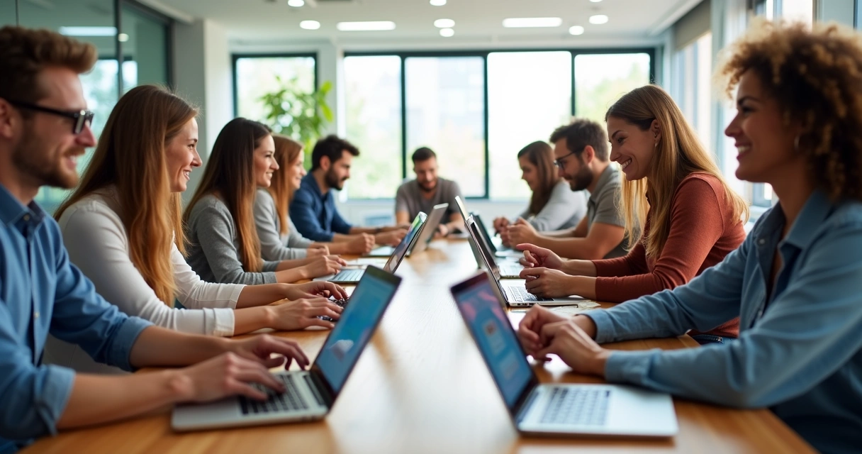 Pessoas usando diferentes dispositivos para votar online. 