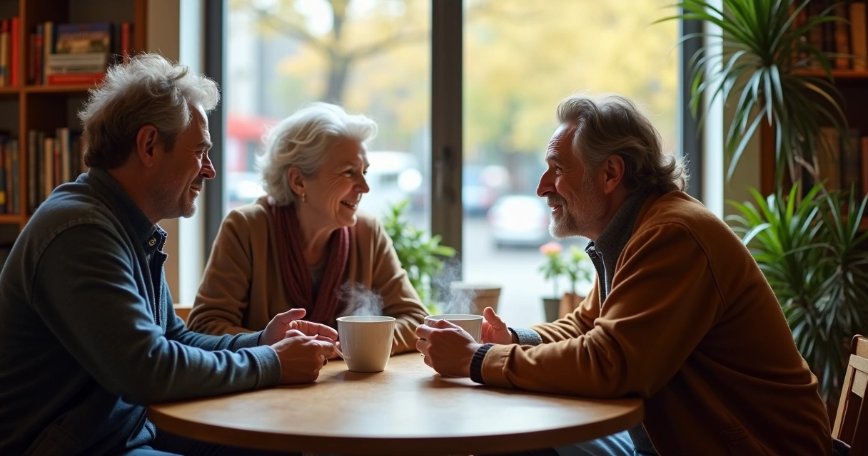 Amigos conversando em uma cafeteria 