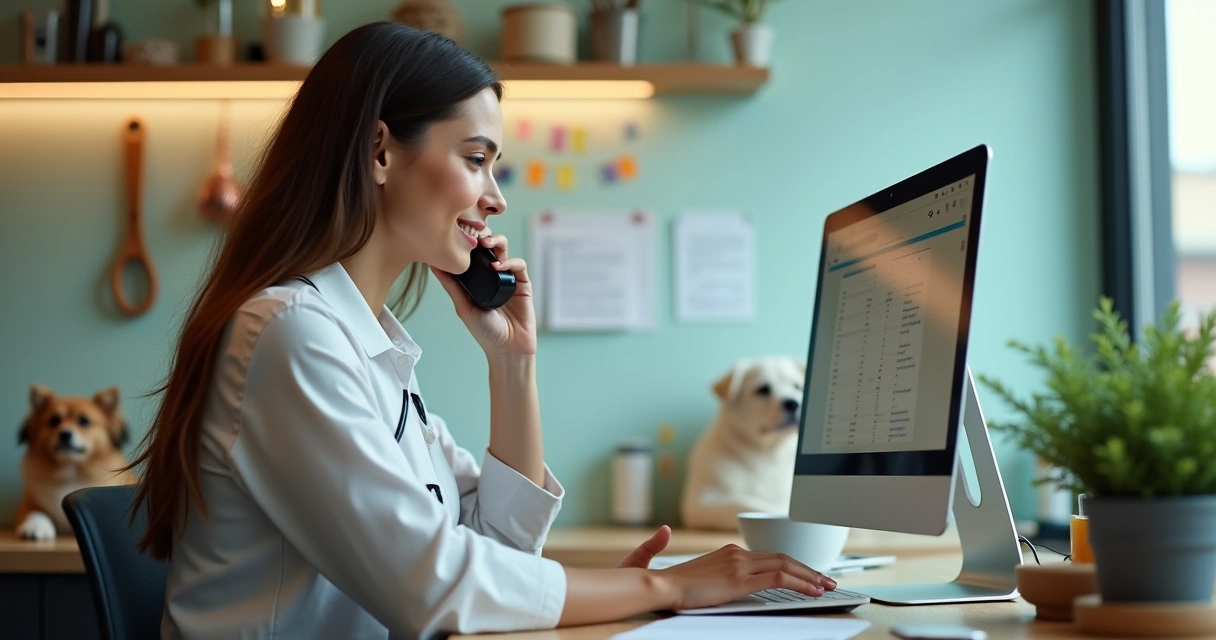 Salon manager handling a pet grooming client phone call