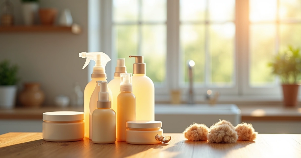 Various pet moisturizers including sprays, balms, and shampoos on a clean countertop 