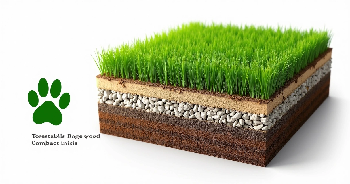 Cross-section showing pet turf, weed barrier, and drainage layers 