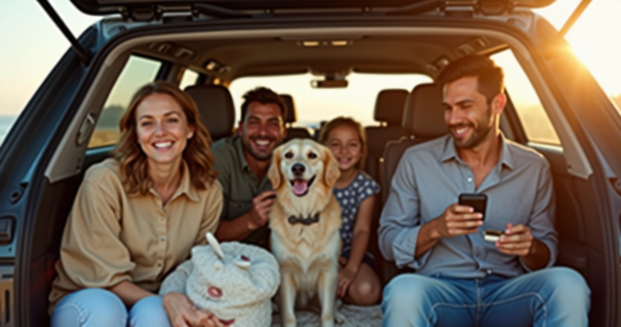 Cachorro no carro com família indo para evento pet 