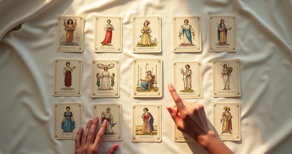 Nine Lenormand cards in a 3x3 grid layout 