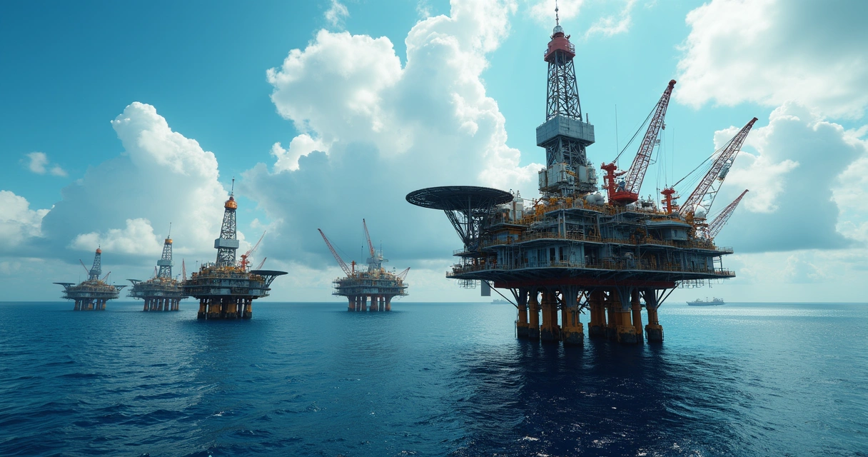 Plataformas de petróleo venezuelanas em atividade no mar 