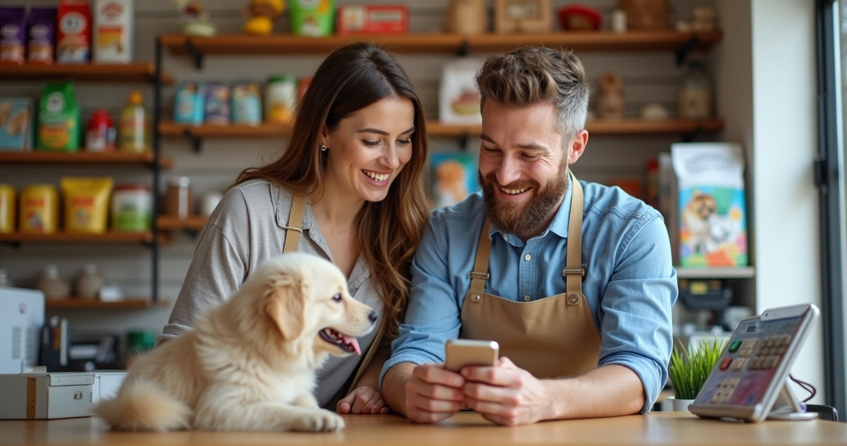 Cliente usando aplicativo de pontos em pet shop 