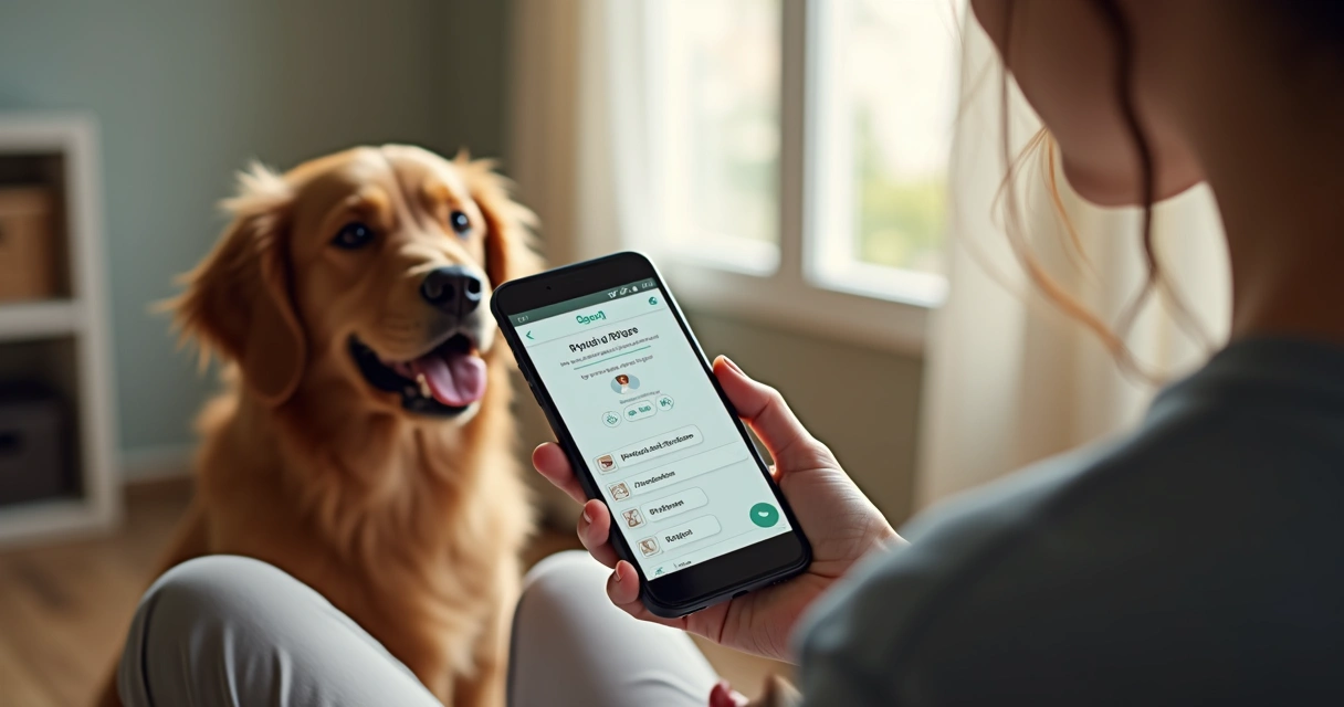Cliente com animal de estimação recebendo atendimento virtual no celular 