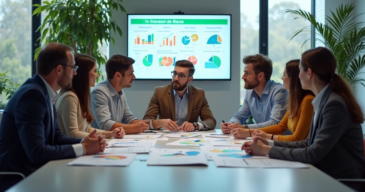 Equipe de RH em reunião analisando inventário de riscos psicossociais na empresa 