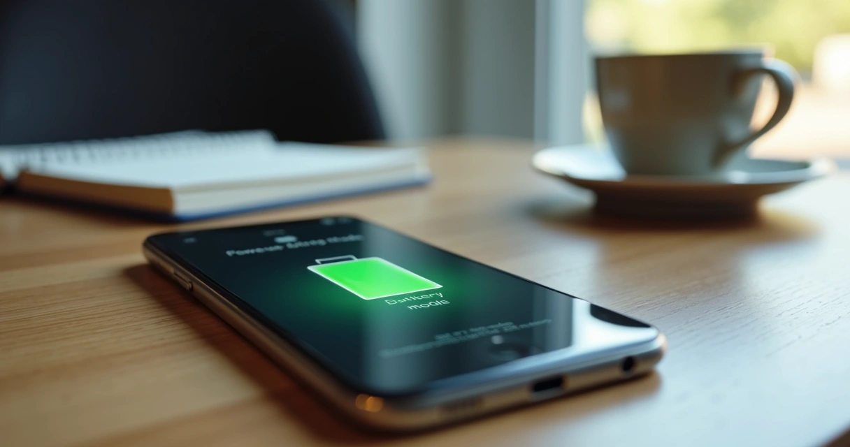 Smartphone screen showing power-saving mode enabled 