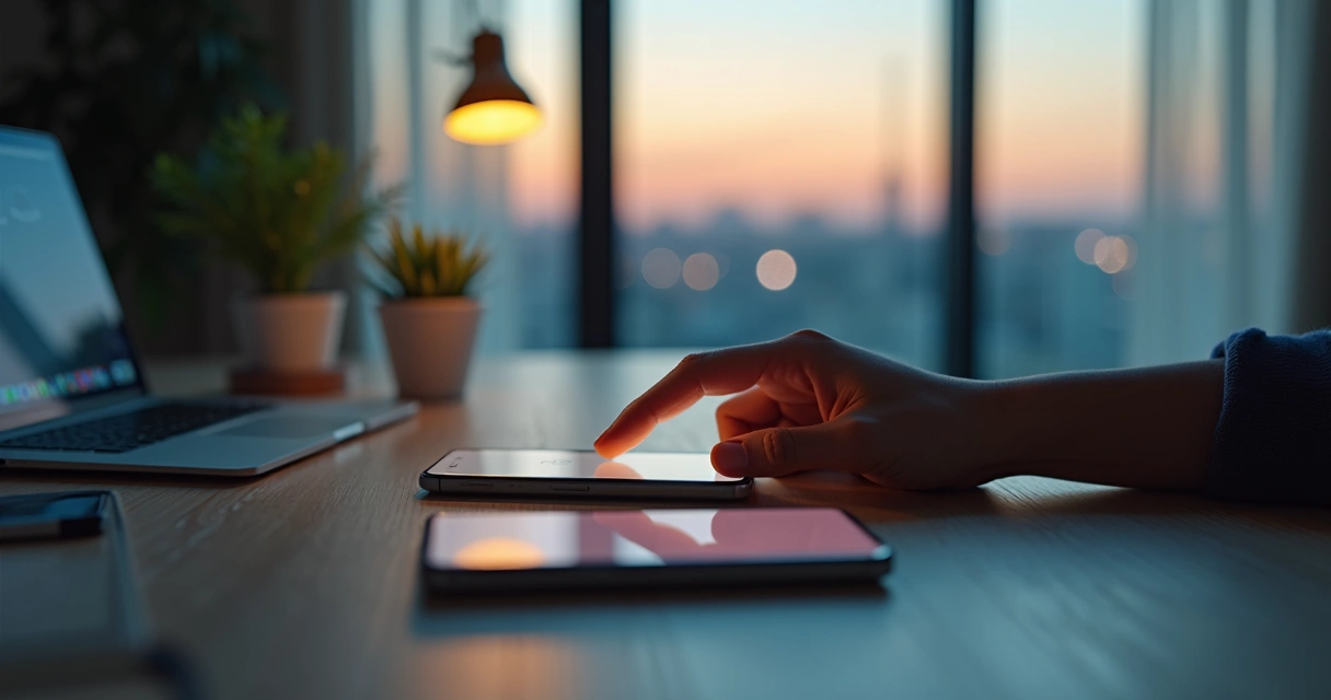 Professional silencing phone notifications in a calm workspace 
