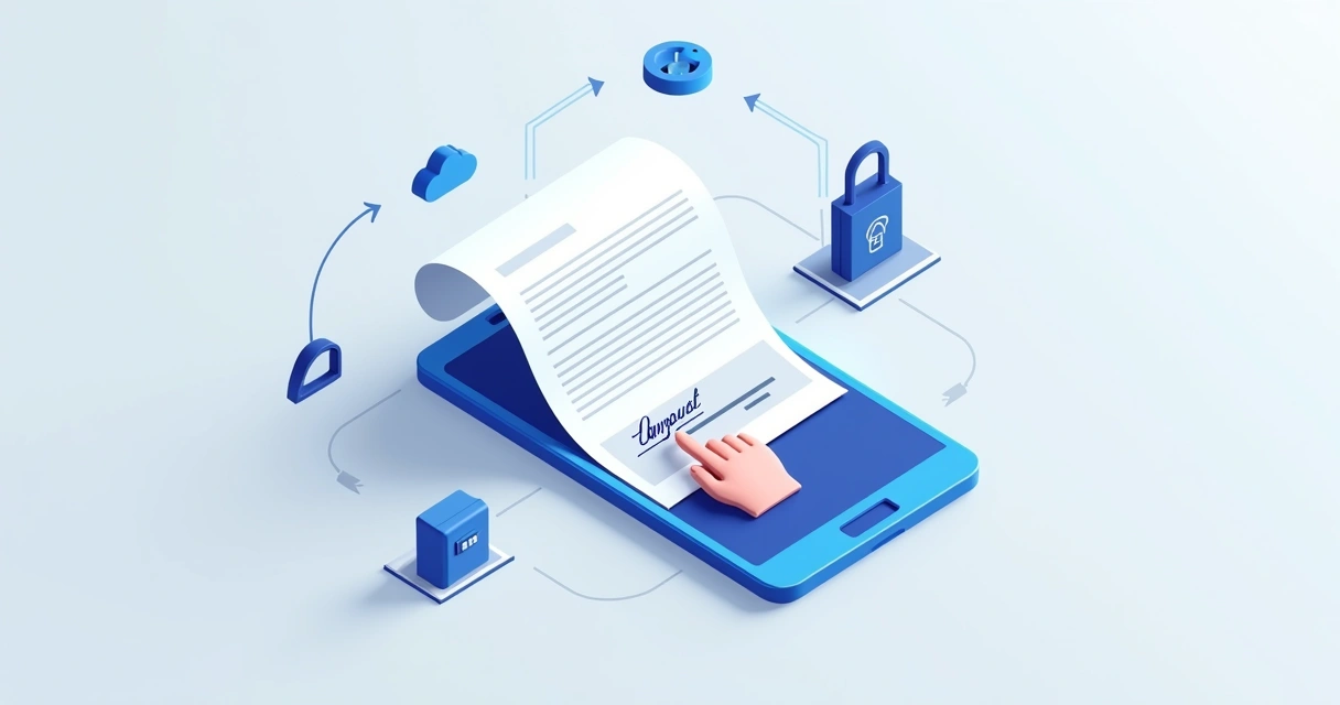 Smartphone showing a document signing app with digital signature fields 