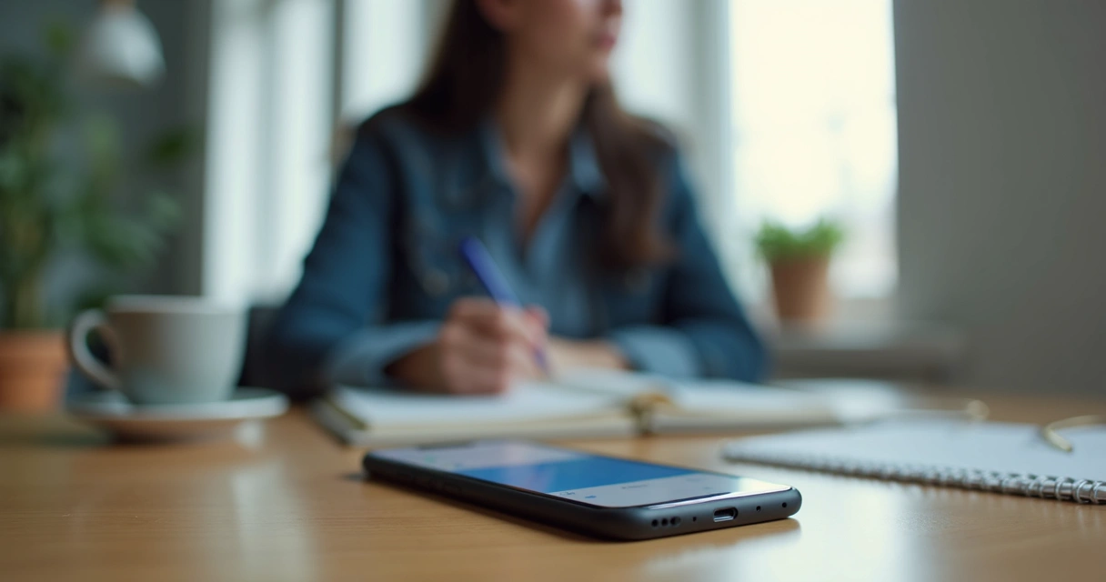Phone screen with unread message beside a thoughtful person