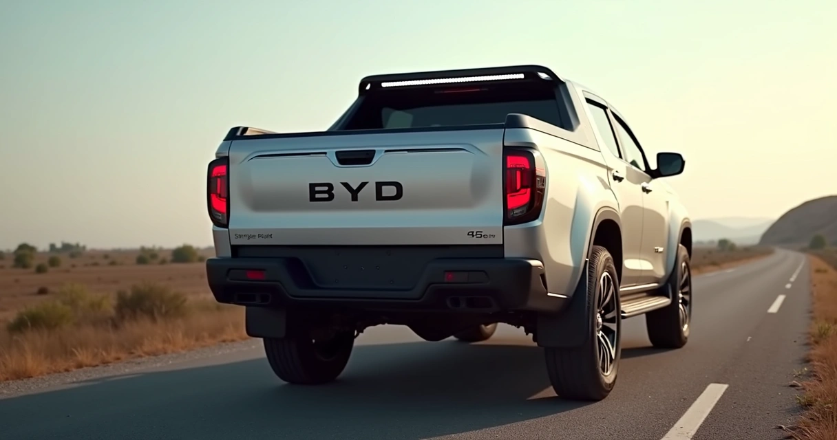 Traseira da picape BYD com LED horizontal