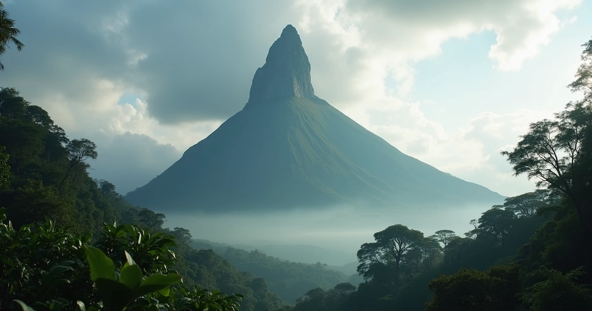 Pico Cão Grande entre neblina e floresta 