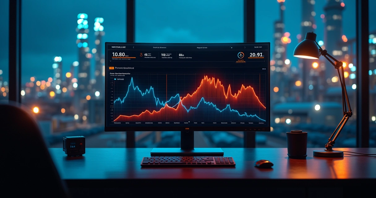 Gráfico de pico de sensor com ambiente industrial ao fundo 