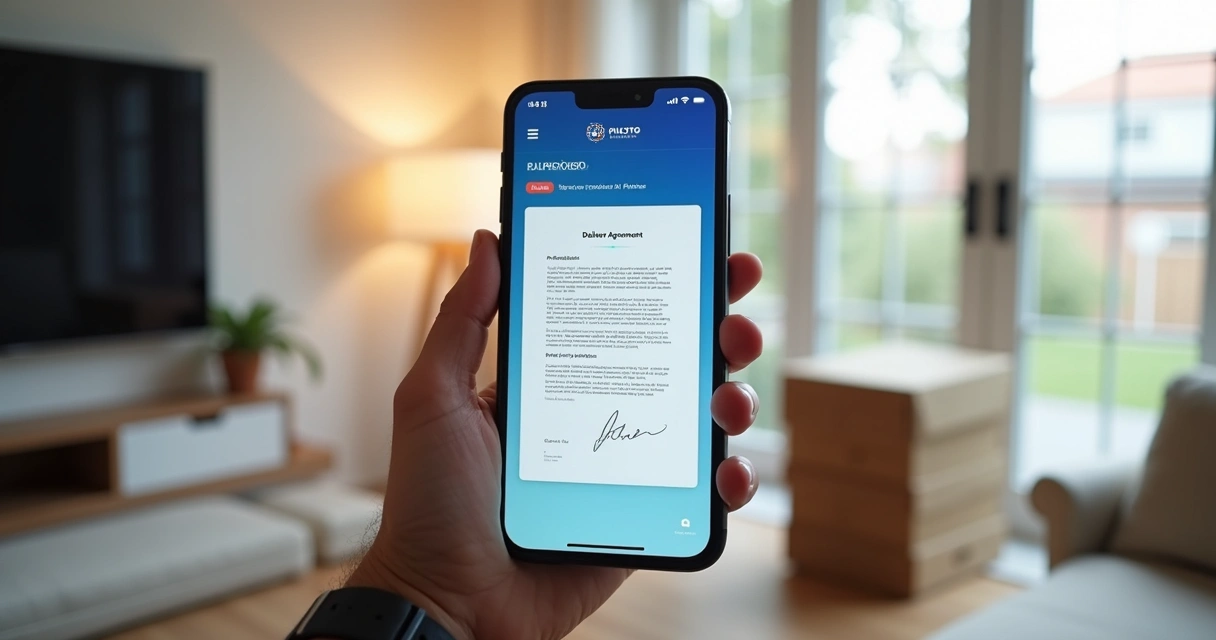 Tela de aplicativo Piloto Imóveis mostrando termo assinado eletronicamente