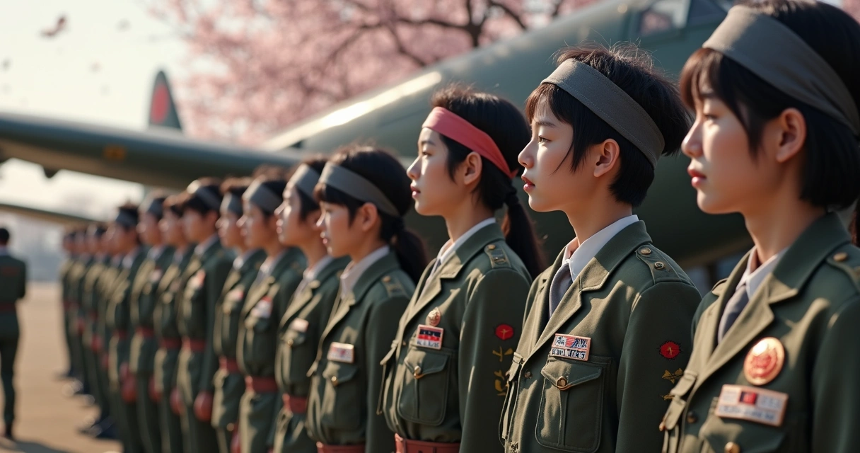 Pilotos japoneses preparando-se para missão suicida 
