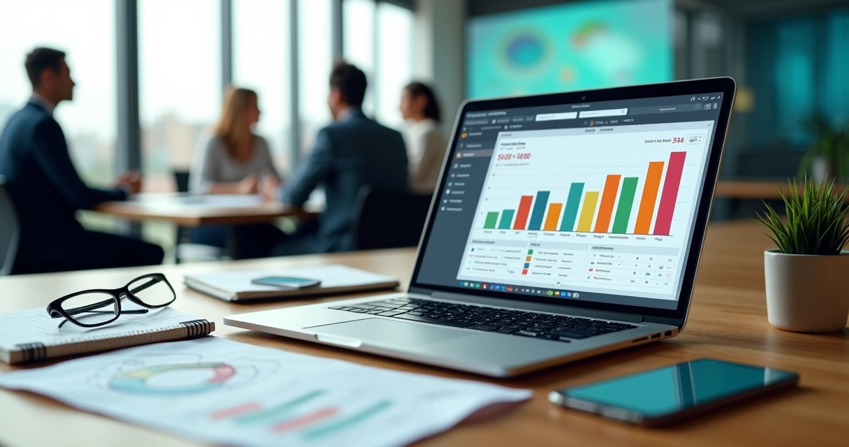 Dashboard de CRM com funil de vendas B2B em destaque na tela de um notebook 