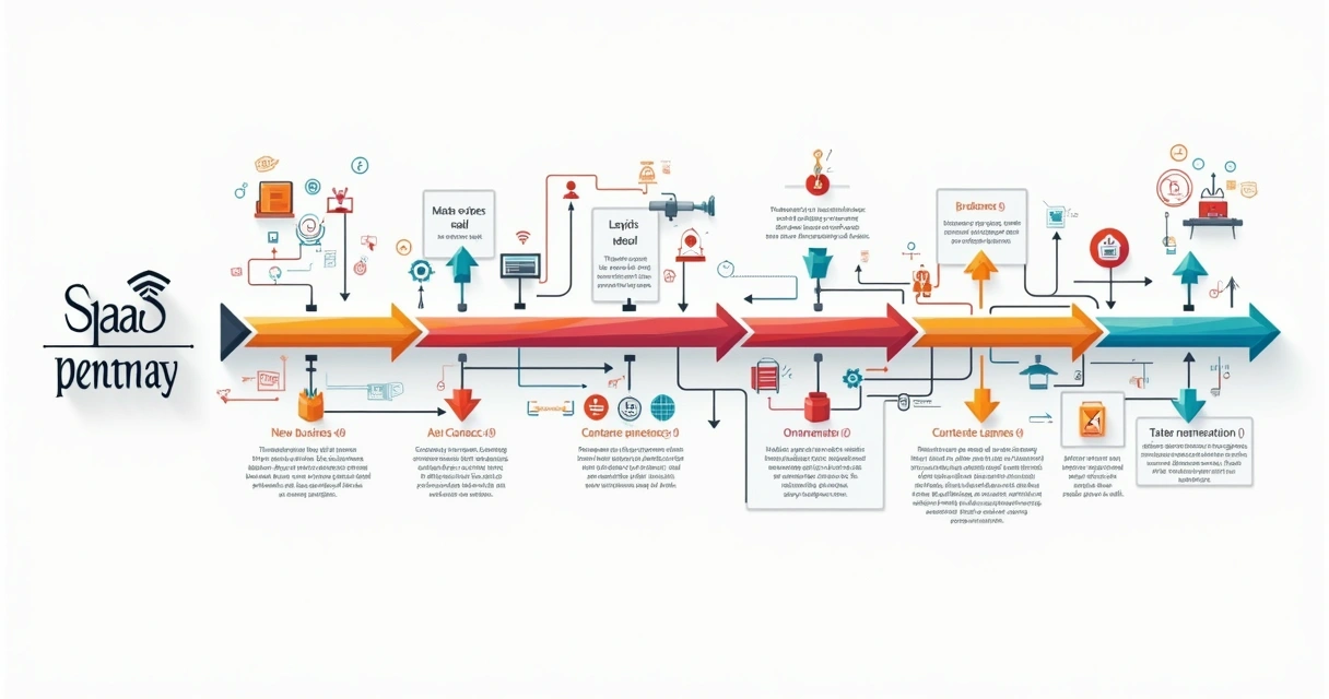 Esquema de pipeline mostrando etapas de prospecção, upsell e cross-sell em SaaS 