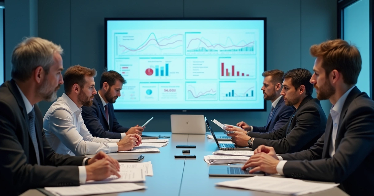 Equipe comercial lidando com várias planilhas diferentes em sala de reunião