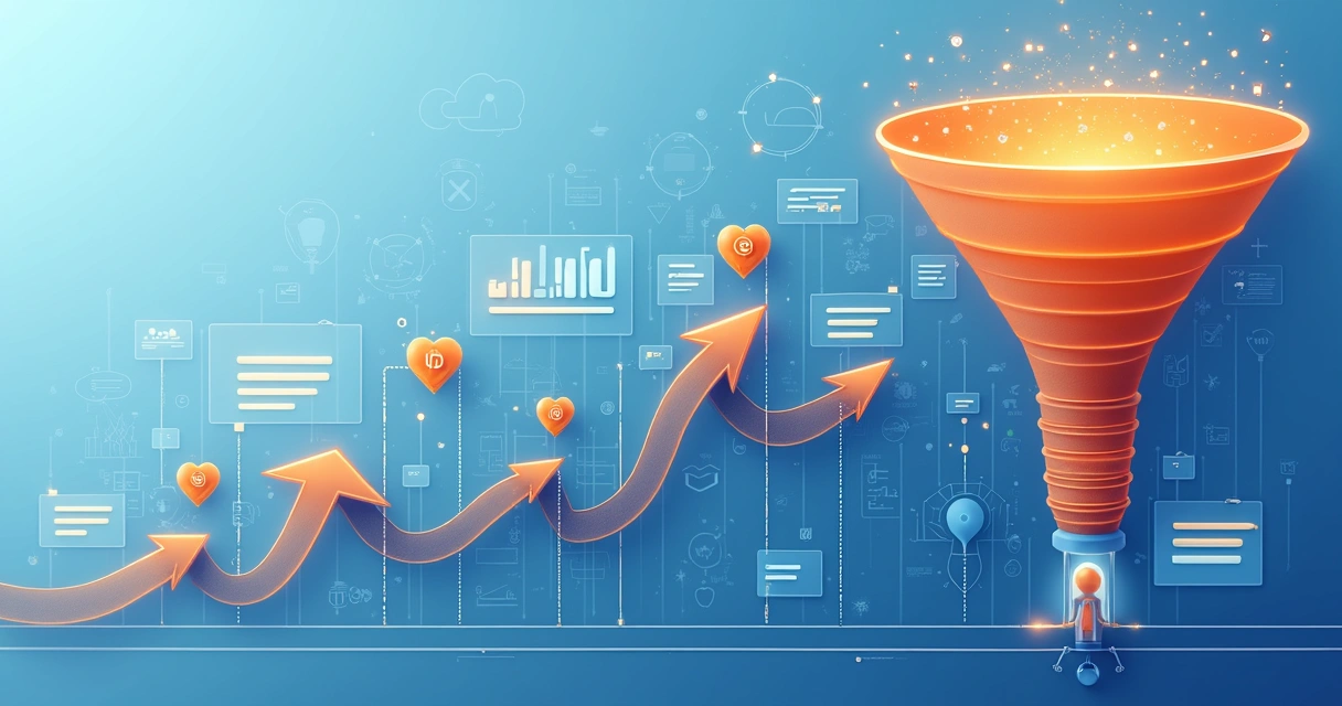 Representação visual de pipeline de vendas B2B com etapas do funil integradas 