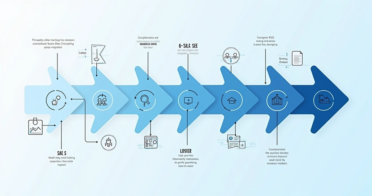 Ilustração de um pipeline de vendas B2B com etapas sequenciais 