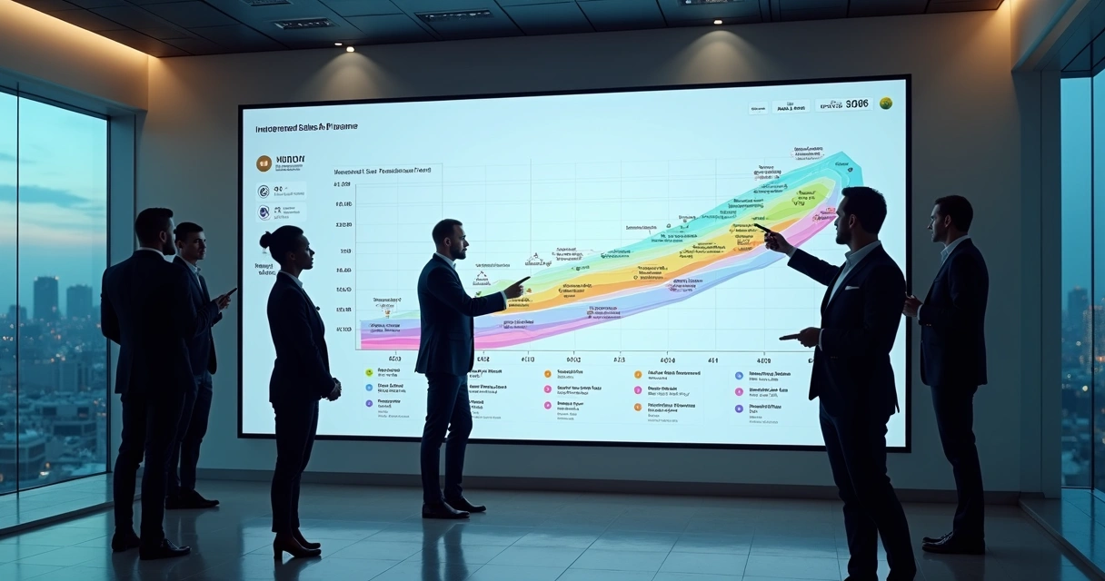 Visão integrada de pipeline de vendas B2B em painel digital 