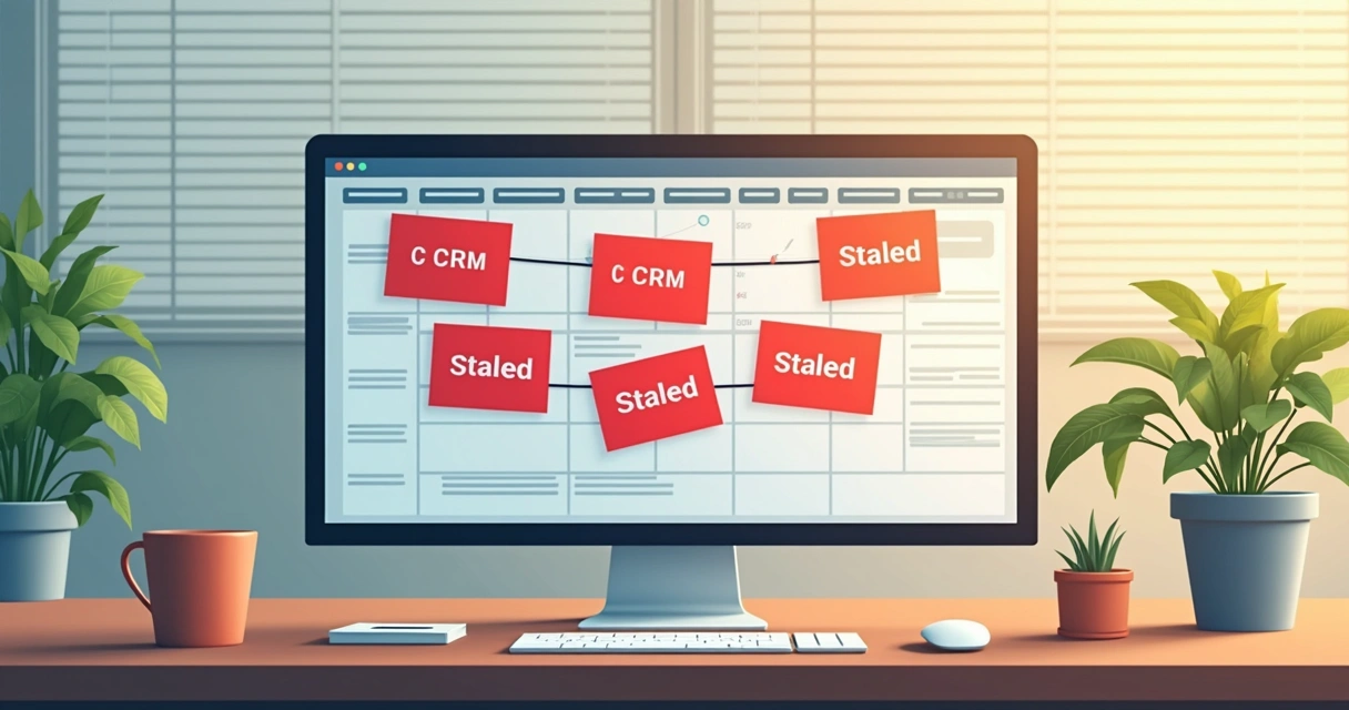 Quadro de vendas digital com cartões vermelhos indicando oportunidades excluídas