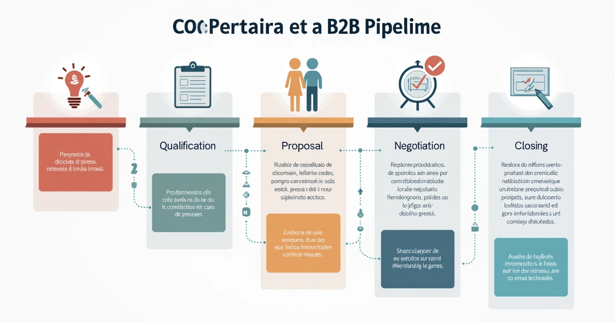 Etapas do processo comercial ilustradas em sequência