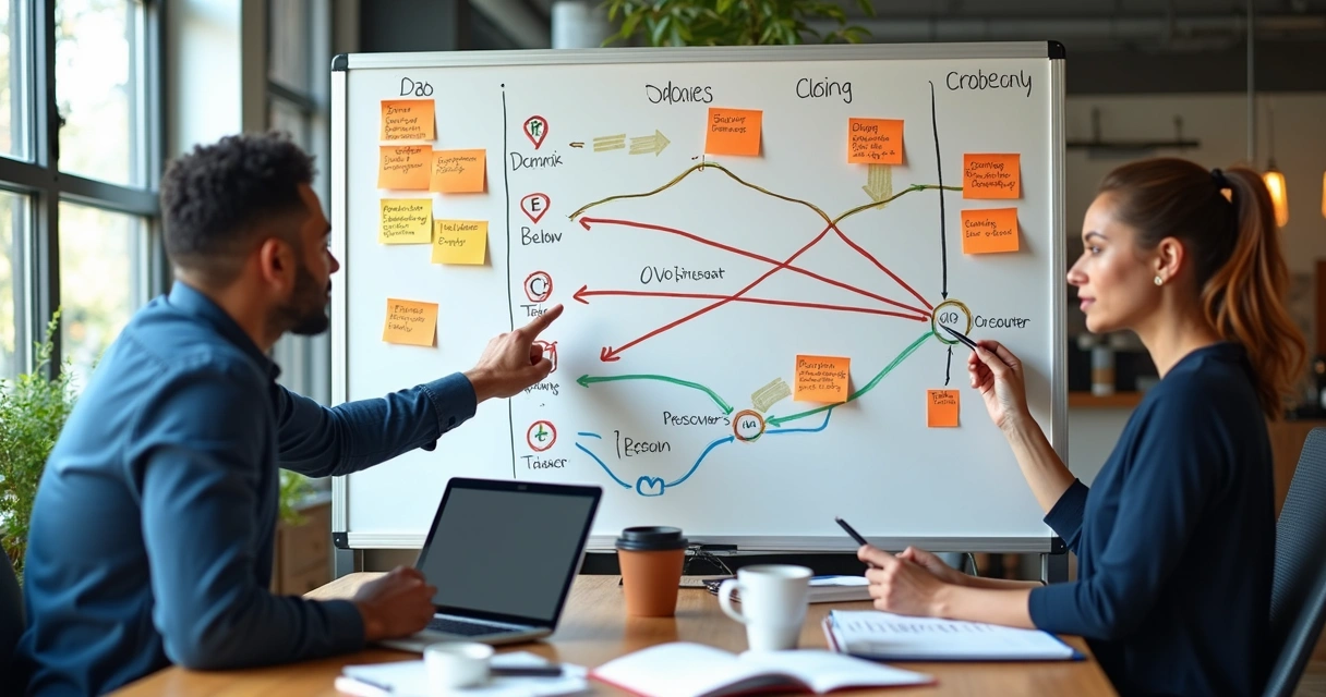 Painel com estratégias de cadência de prospecção desenhadas 