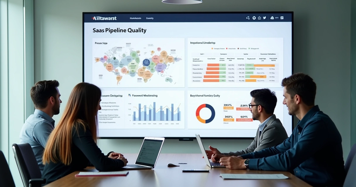 Team reviewing SaaS pipeline quality on large screen