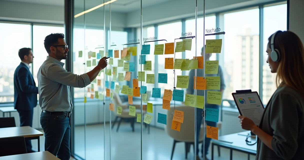 Quadro de pipeline comercial de agência digital B2B com cartões de negócios em diferentes etapas 