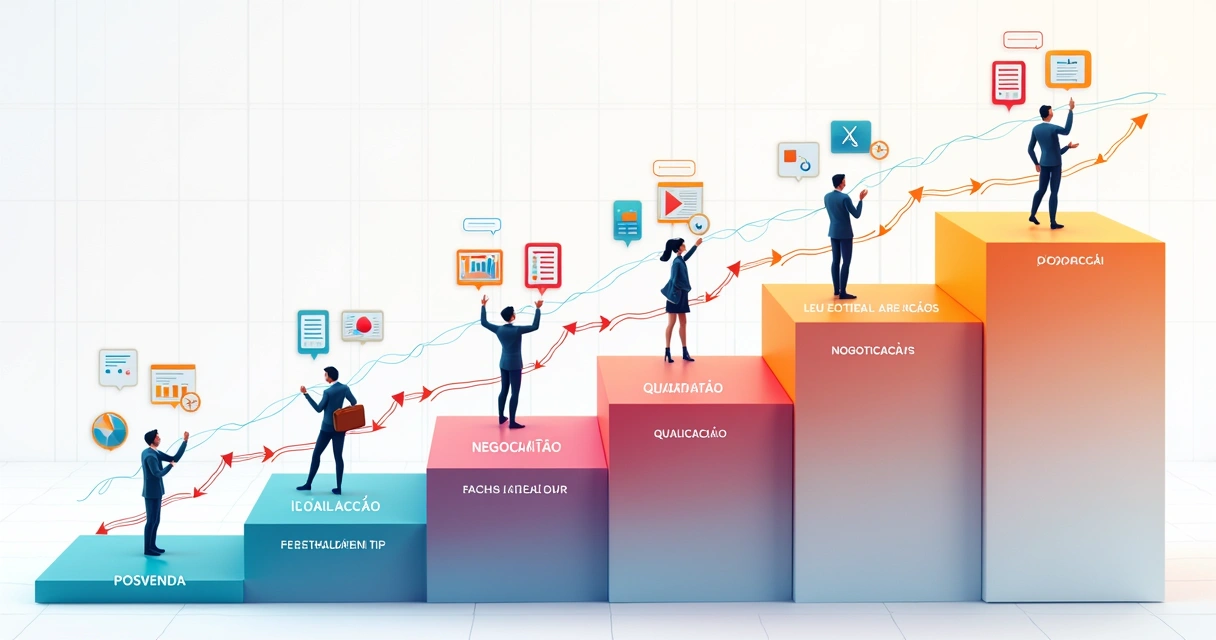 Pipeline de vendas B2B: etapas, métricas e gestão de leads 2 Fluxo visual com etapas do pipeline B2B em destaque