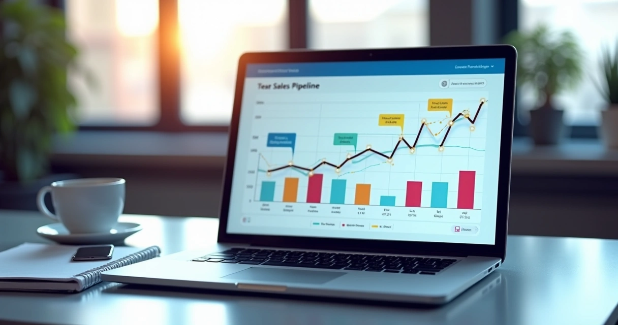 Pipeline de vendas em CRM com etapas e indicadores 