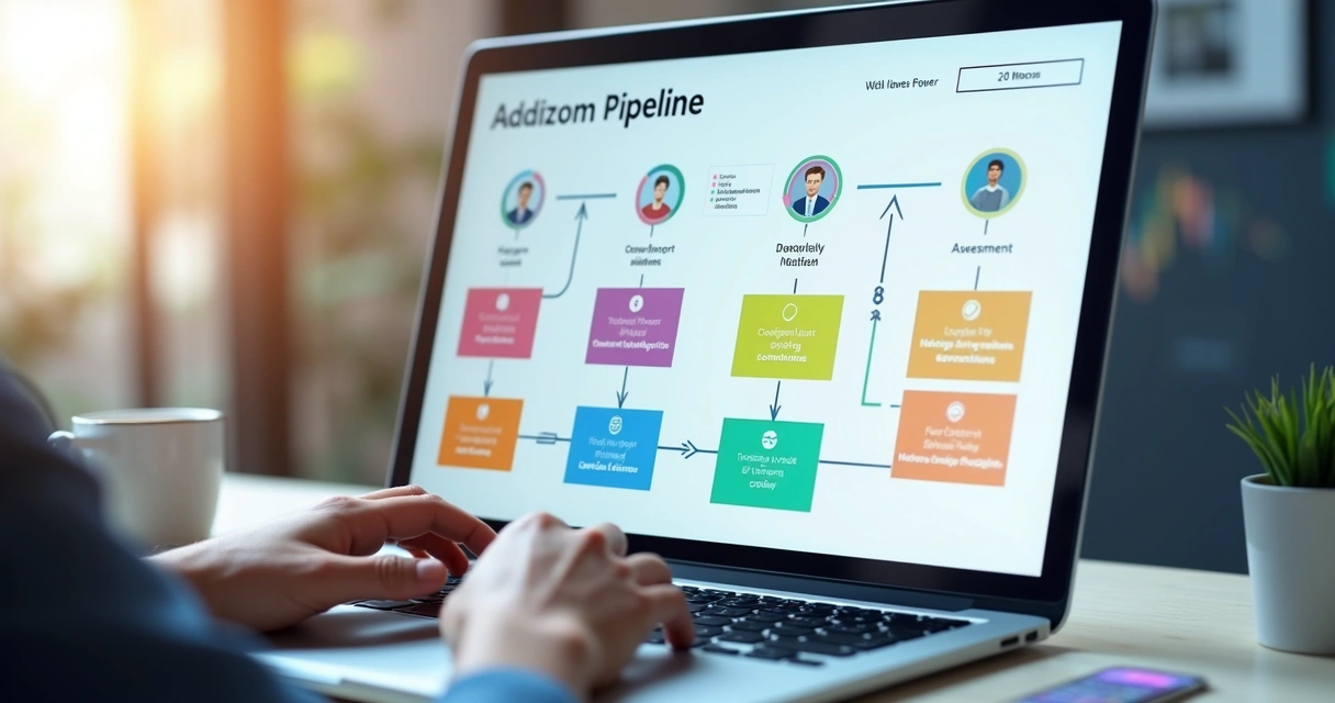Pipeline de vendas visual e colorido mostrando a passagem de leads por diferentes etapas 