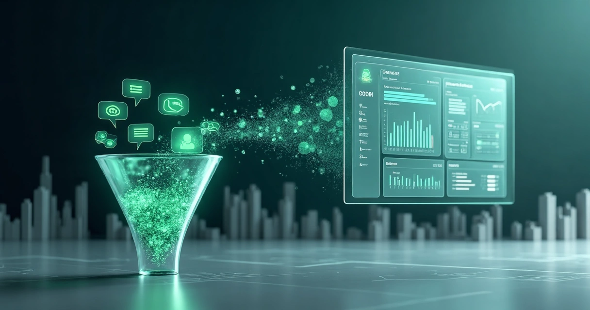 Digital sales funnel connecting WhatsApp conversations to a CRM dashboard