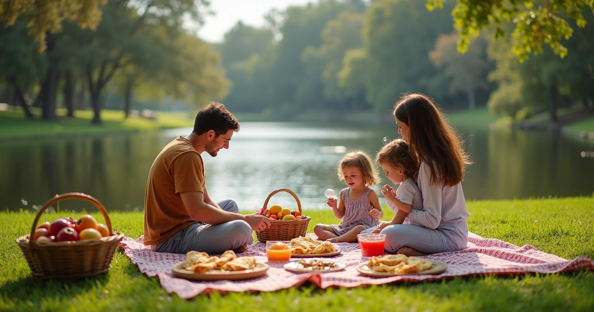 Família fazendo piquenique com crepes em parque de Orlando 