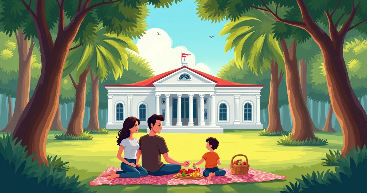 Família fazendo piquenique no Parque Lage 