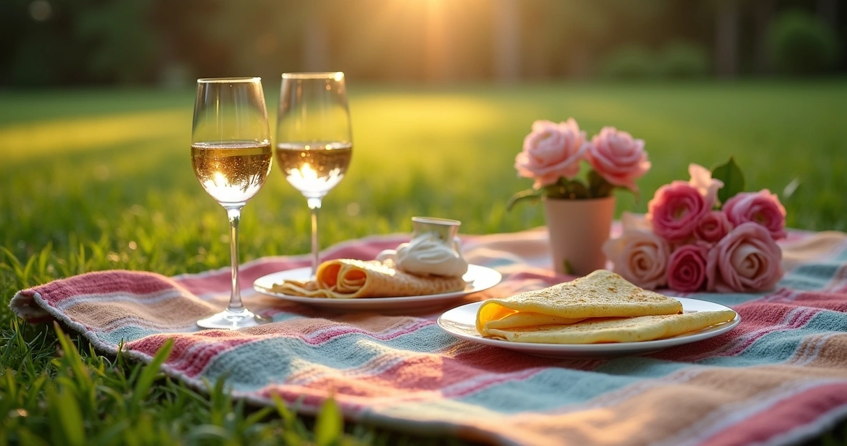 Piquenique romântico com crepes em parque na Flórida 